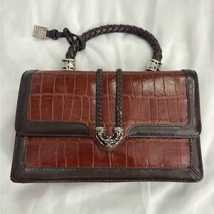 Vintage Marc Chantal MC Brown and Black Croc-Embossed Handbag w/ Silver Accents